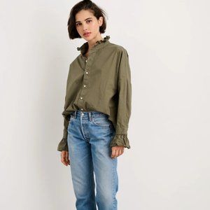 Alex Mill - Easy Ruffle Shirt in Paper Poplin - olive - Medium NWOT